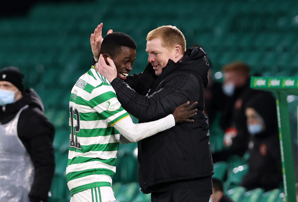 Former Celtic manager Neil Lennon with Ismaila Soro