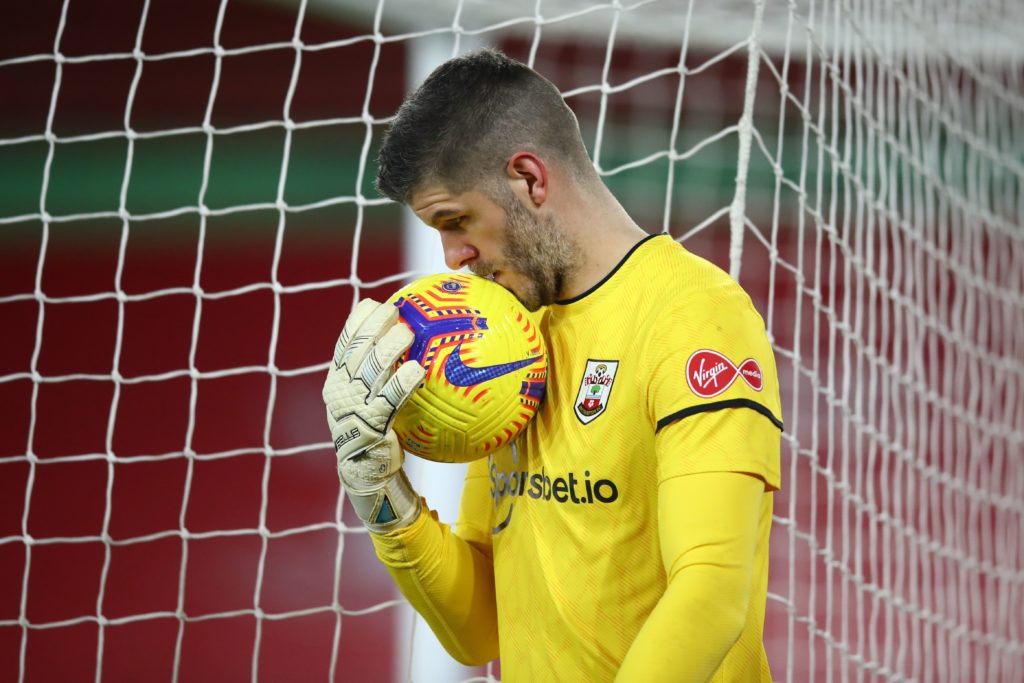 Fraser Forster in action against Liverpool