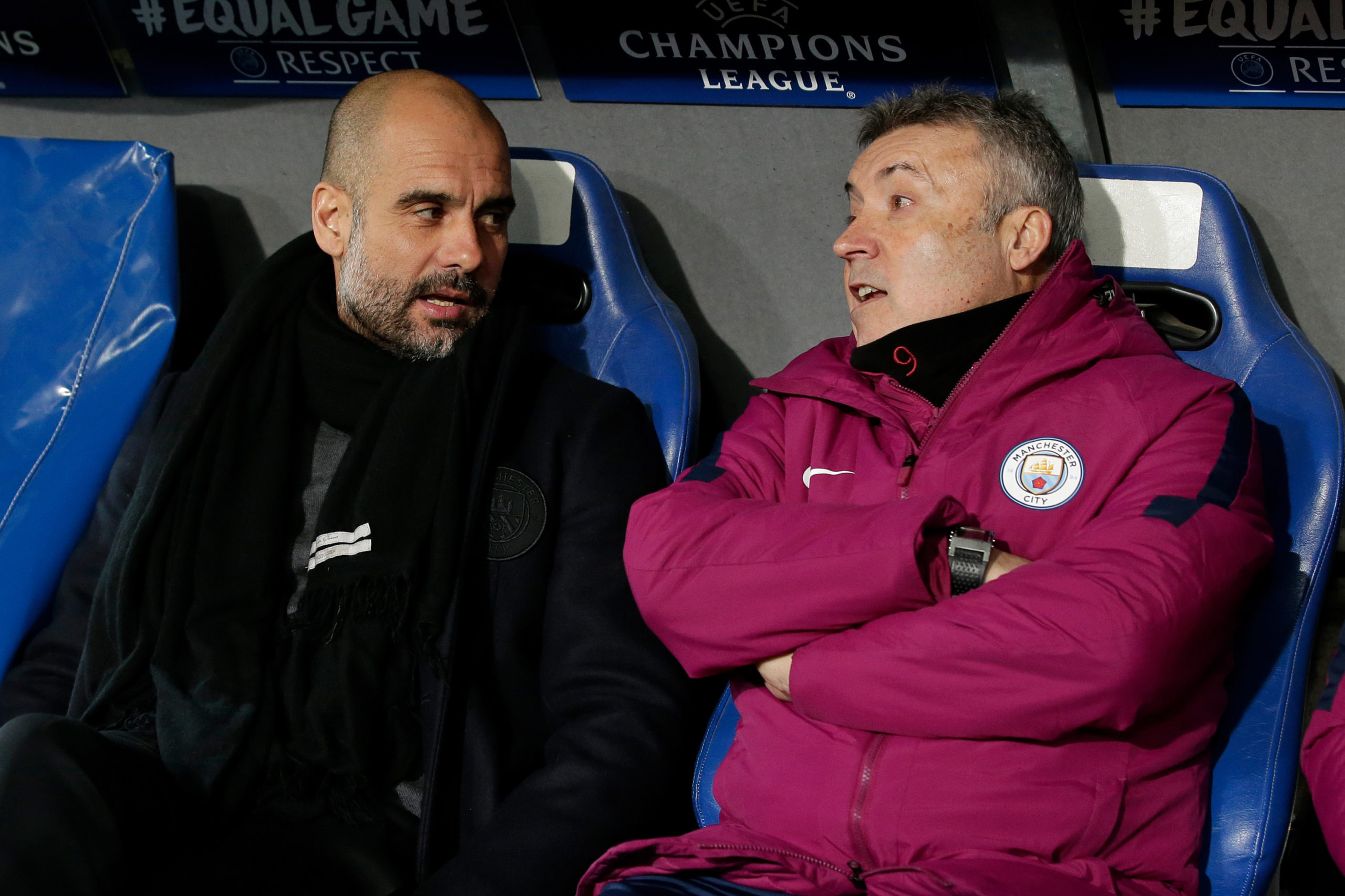 Pep Guardiola with Domenec Torrent