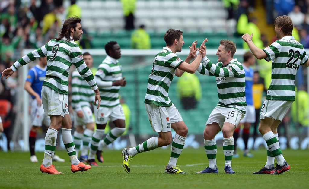 Kris Commons celebrates his goal against Rangers