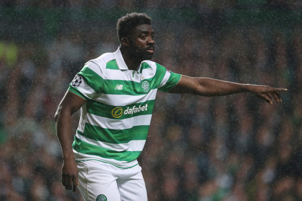 Kolo Toure instructs his Celtic teammates during a Champions League game against Manchester City