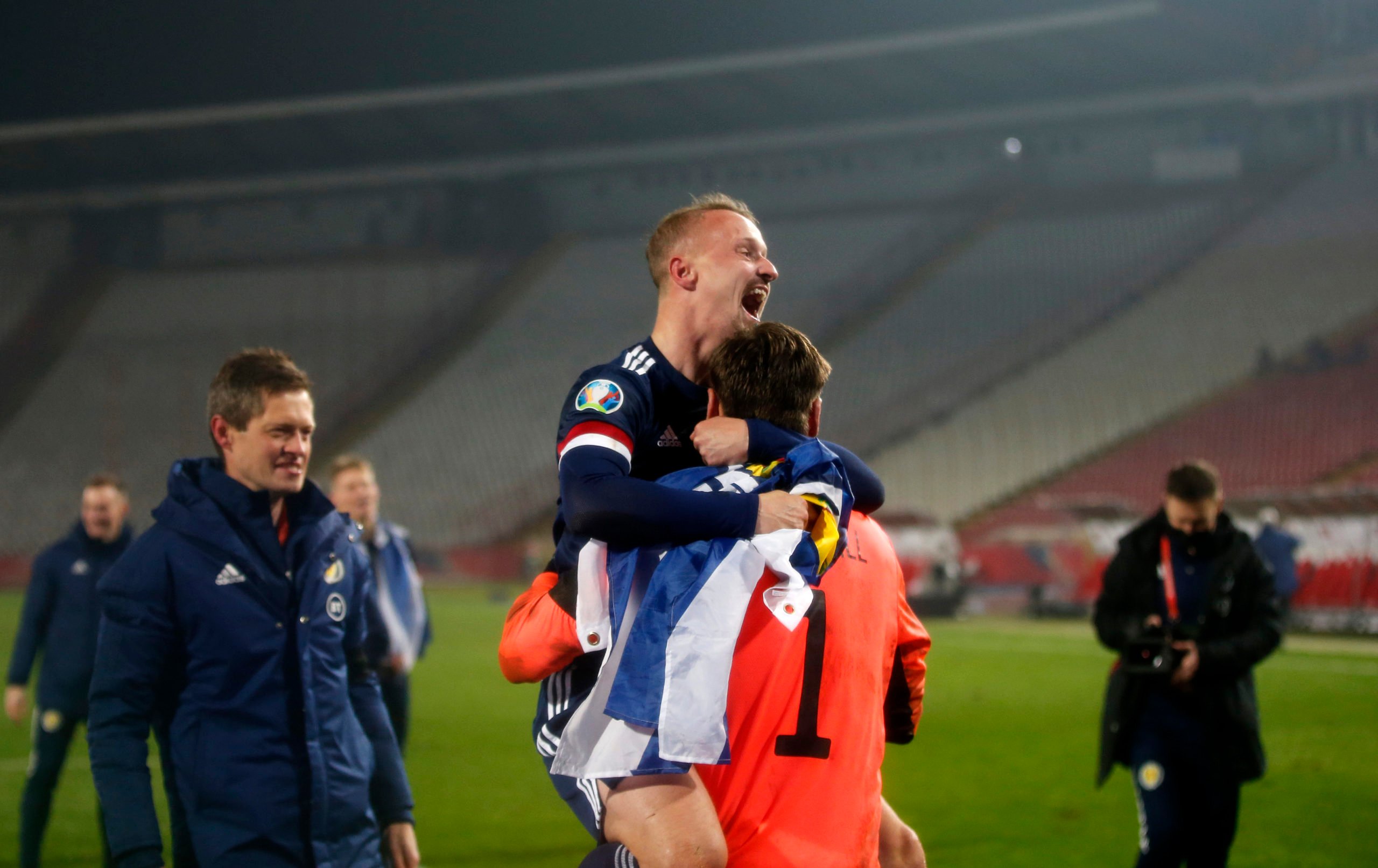 Celtic Leigh Griffiths celebrates in Serbia