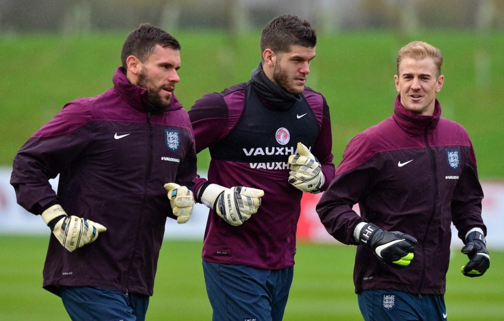 Foster with Fraser Forster and Joe Hart
