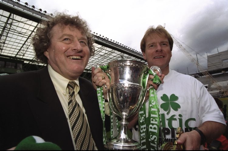 9 May 1998:  Celtic Coach Wim Jansen and Murdo McLeod celebrate after a Scottish Premier League match against St Johnstone at Celtic Park in Glasgo...
