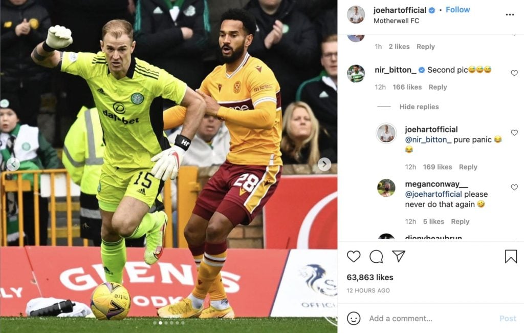 Celtic goalkeeper Joe Hart's Instagram
