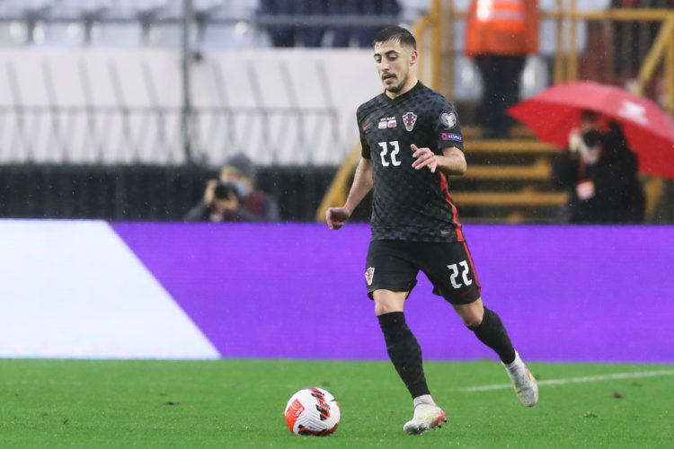 SPLIT, CROATIA - NOVEMBER 14: Josip Juranovic of Croatia during  the 2022 FIFA World Cup Qualifier match between Croatia and Russia at Stadium Polj...