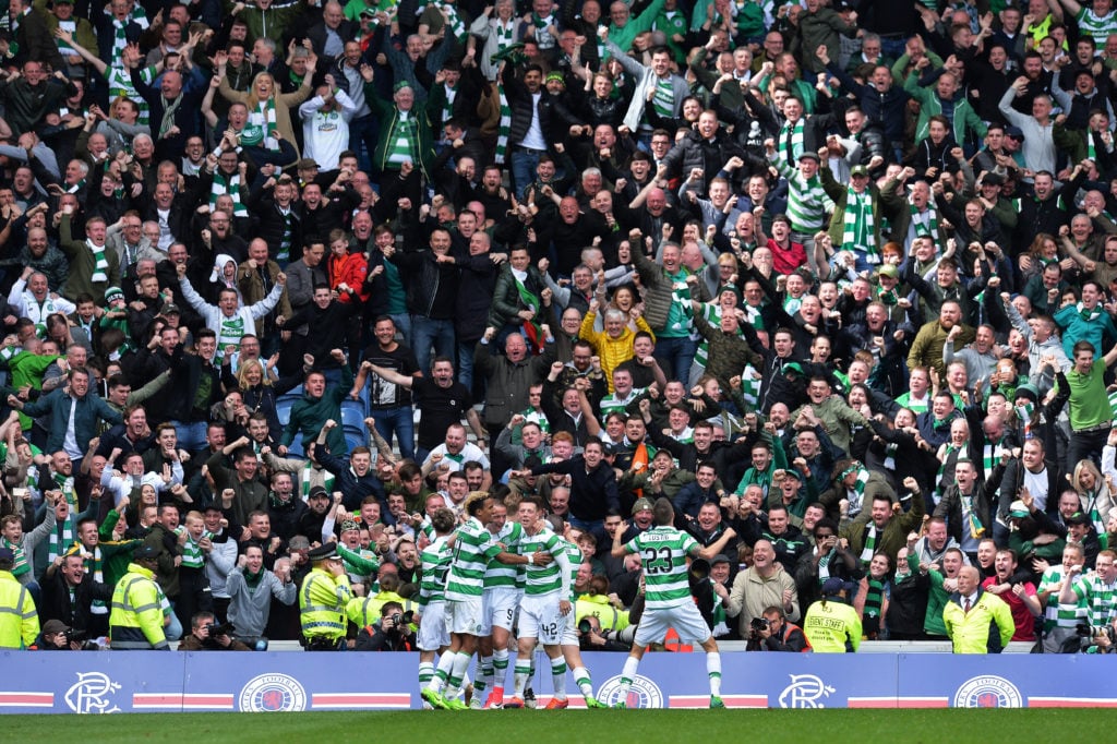 Celtic fans celebrate Callum McGregor's goal against Rangers
