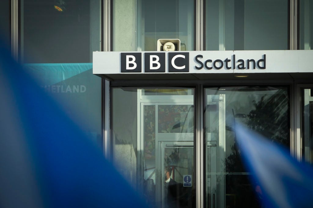 Pro-Independence Supporters Gather For Rally Outside BBC Scotland's Glasgow Building