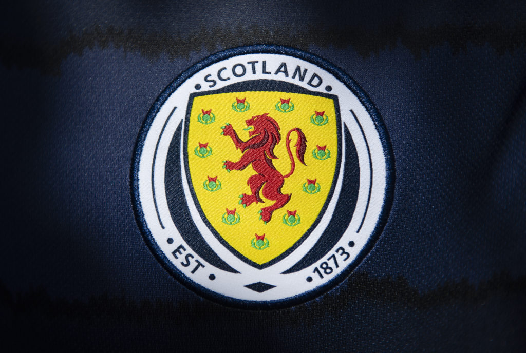 The Scotland badge on their home shirt ahead of the UEFA 2020 European Football Championship