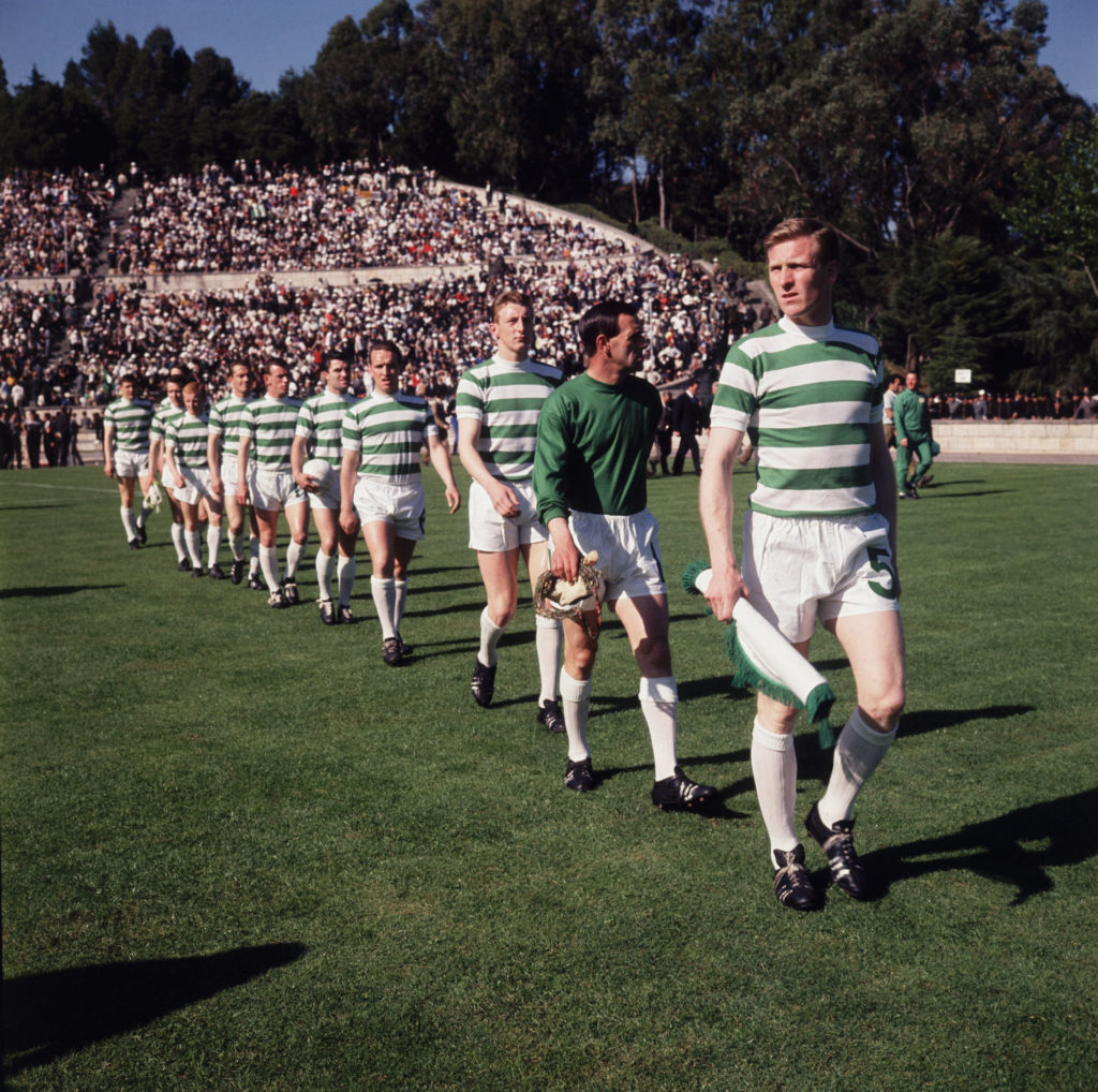Football. 25th May 1967. European Cup Final. Lisbon, Portugal. Celtic 2 v Inter Milan 1. A picture of the captain Billy McNeill leading out his Celtic team.