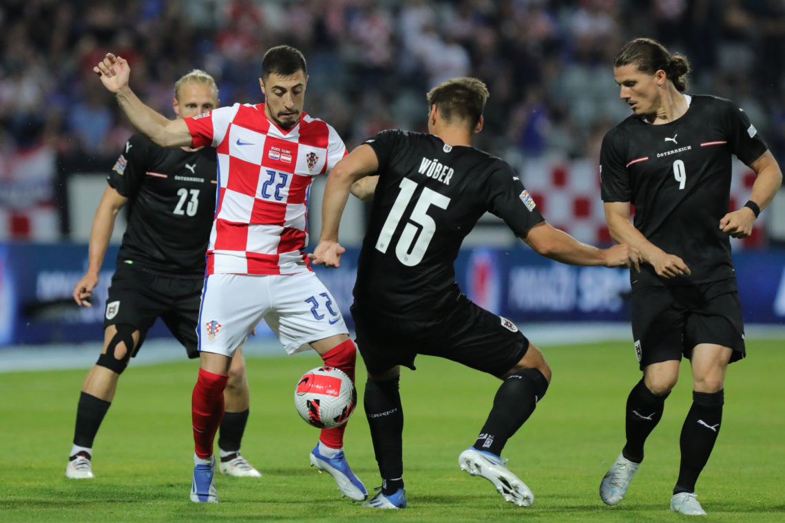 OSIJEK, CROATIA - JUNE 03: Josip Juranovic of Croatia in action during the UEFA Nations League League A Group 1 match between Croatia and Austria ...