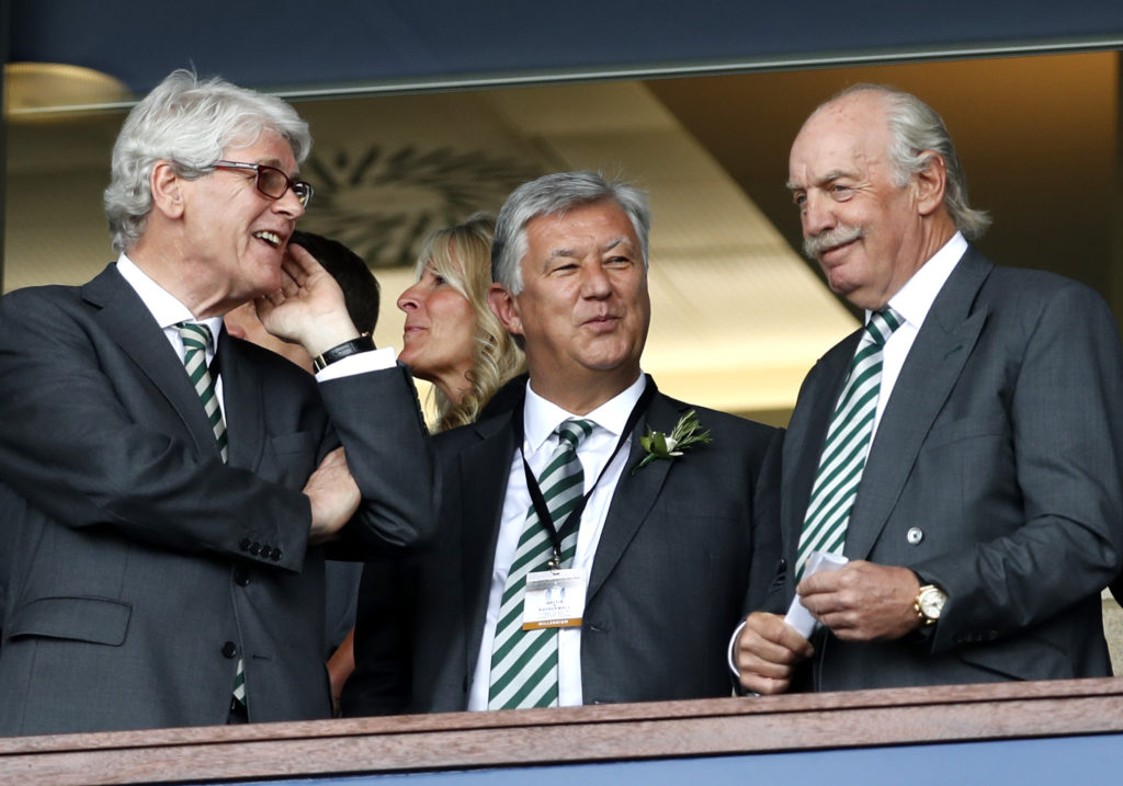 Dermot Desmond and Peter Lawwell are in discussion at the Scottish Cup final between Celtic and Motherwell