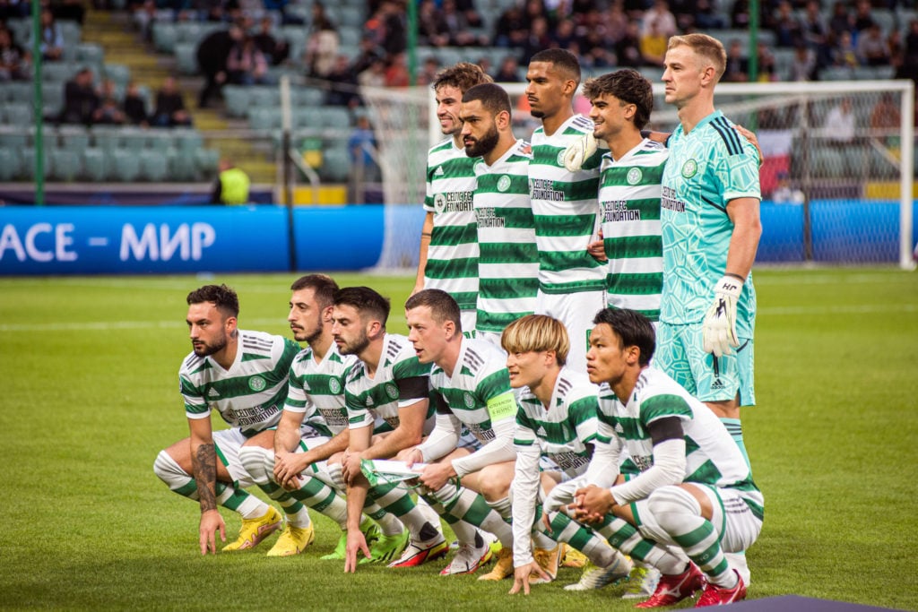 Celtic FC pose for a group photo during the UEFA Champions