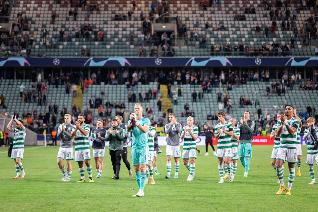 Team of Celtic FC thank their fans after the UEFA Champions