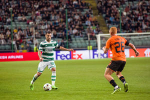 Josip Juranovic (L) of Celtic FC in action during the UEFA