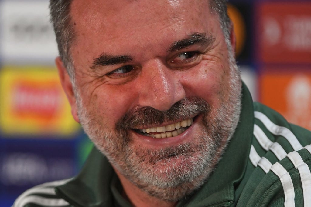 Celtic's Greek Australian head coach Ange Postecoglou attends a press conference at Celtic Park in Glasgow