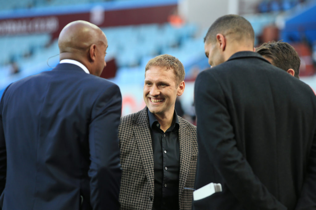 Former Aston Villa player Stiliyan Petrov smiles before the Premier League match between Aston Villa and Liverpool at Villa Park on May 10, 2022 in...