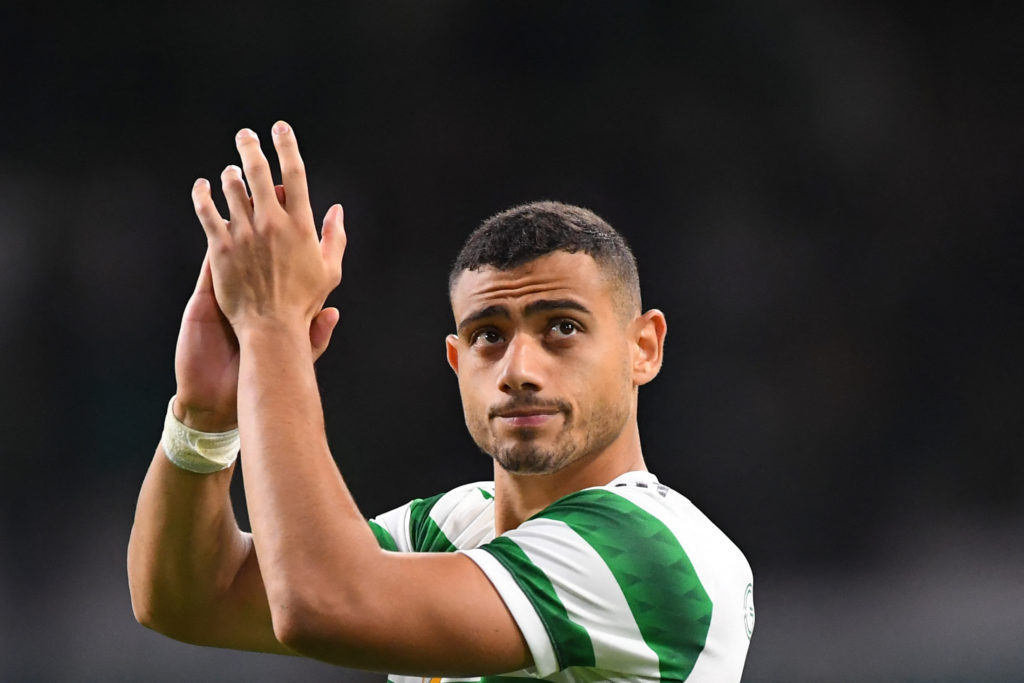 Giorgos Giakoumakis applauds the Celtic faithful