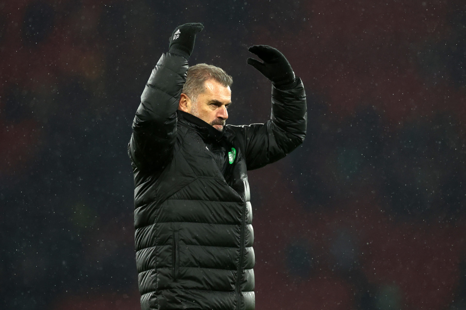 Ange Postecoglou gestures to the Celtic support at Hampden