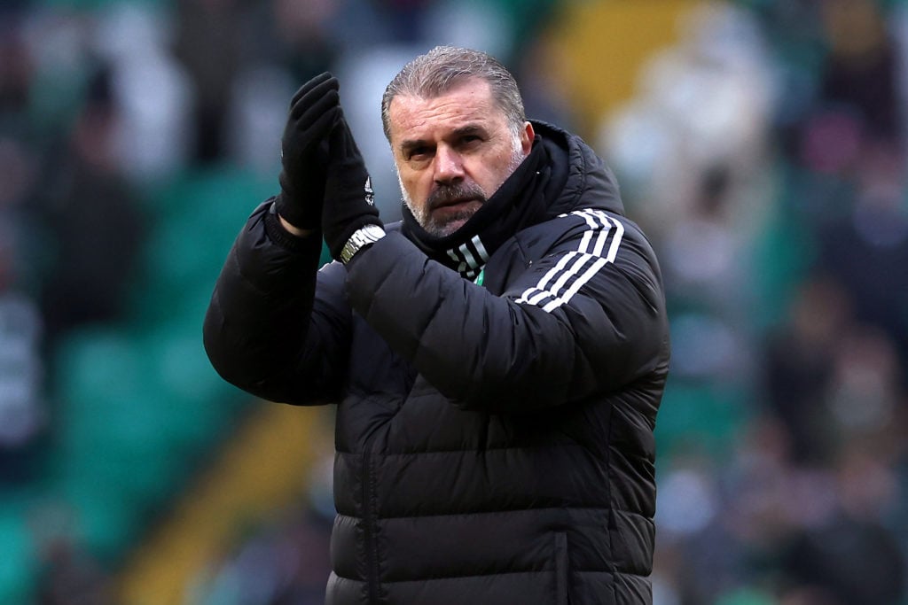 Ange Postecoglou applauds the Celtic support after the win over Greenock Morton