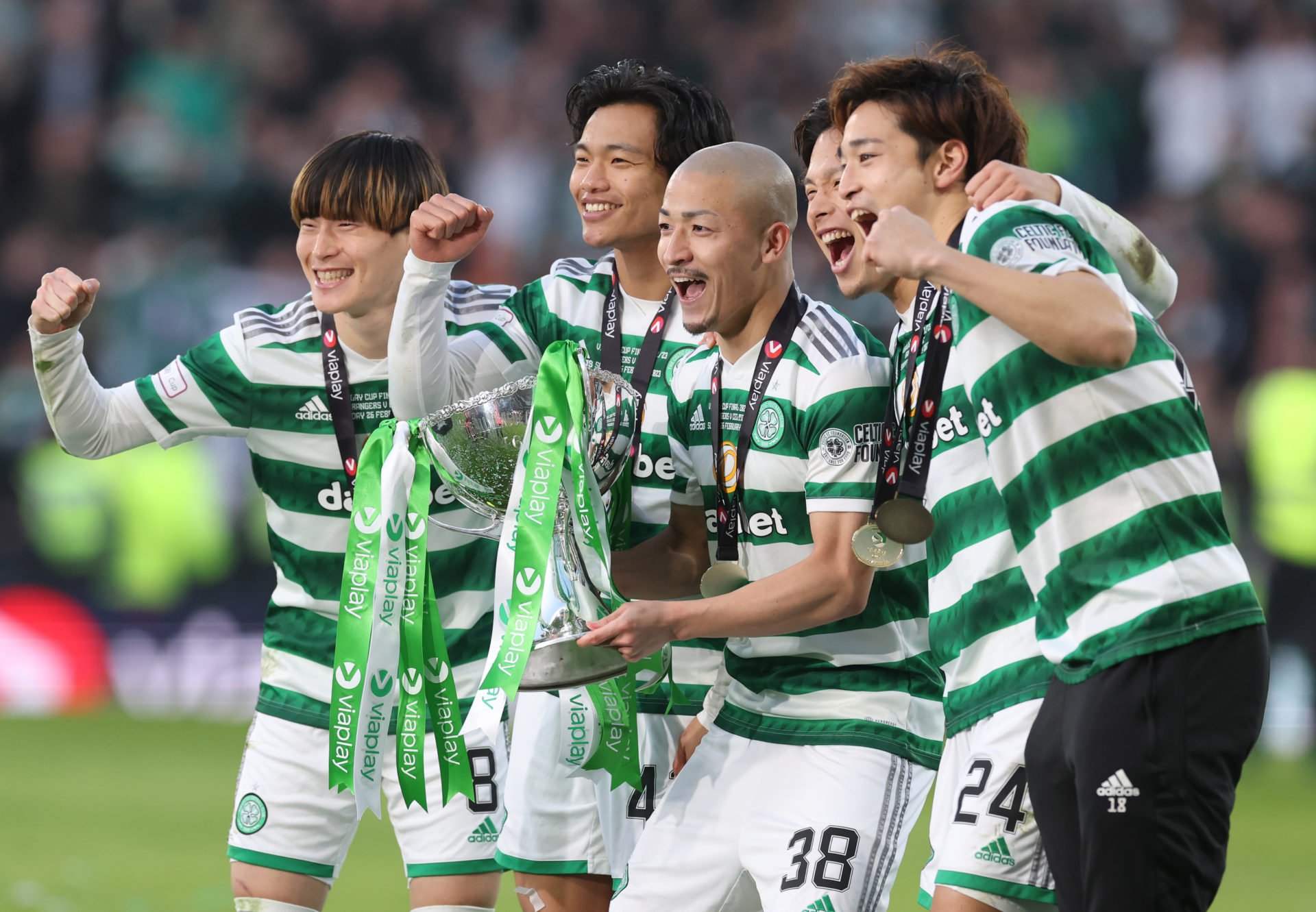 Celtic's Japanese contingent after the cup final win over Rangers