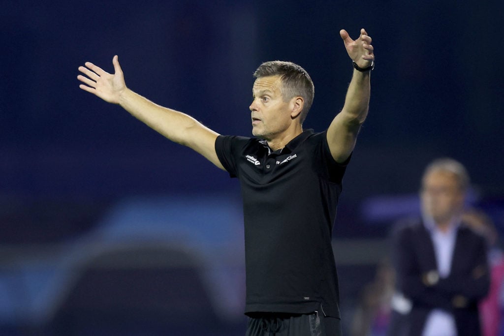 Bodo/Glimt coach Kjetil Knutsen reacts angrily to a decision