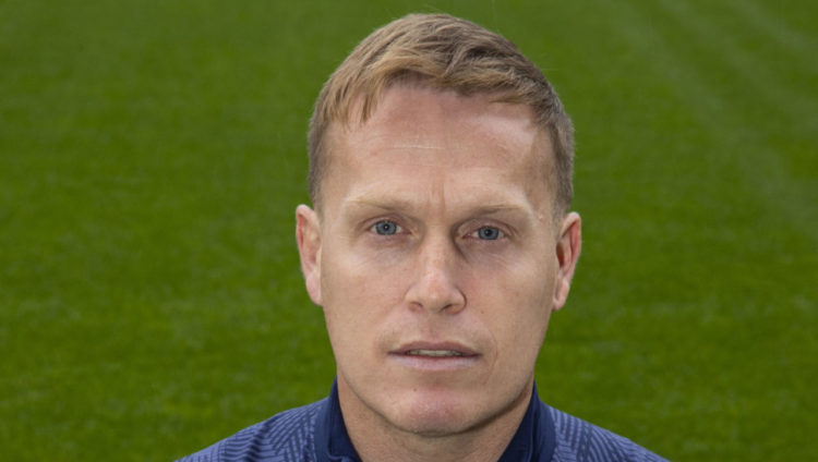MOTHERWELL, SCOTLAND - NOVEMBER 01: Motherwell Manager Steven Hammell poses during the Motherwell official head-shot shoot on November 01, 2022, in...