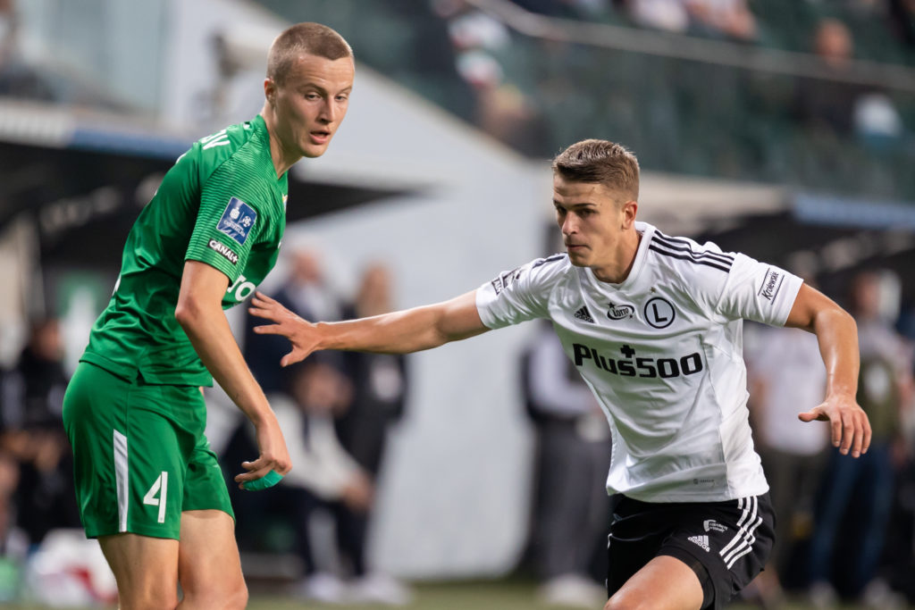 Robert Ivanov (L) of Warta and Maik Nawrocki (R) of Legia