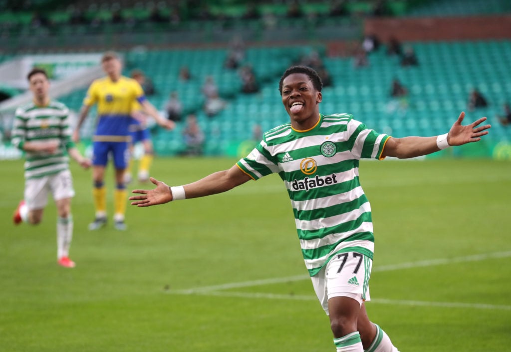 Karamoko Dembele celebrates scoring for Celtic against St Johnstone