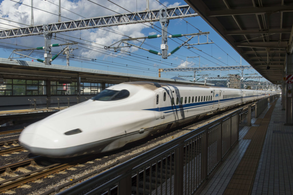 A Bullet Train at Odawara Station in the Kanagawa Prefecture