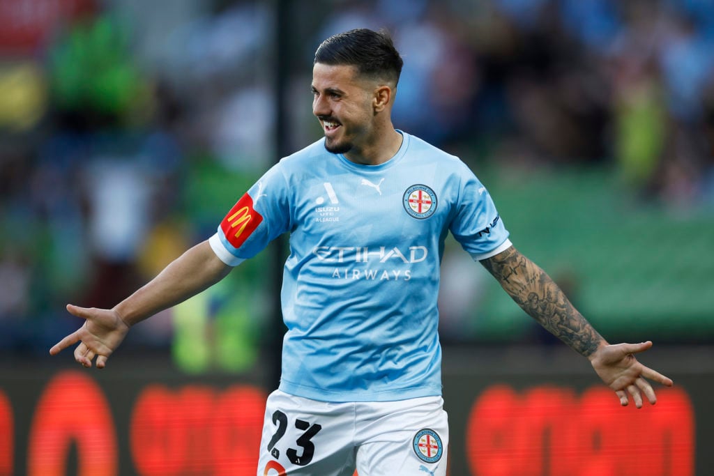 Marco Tilio celebrates scoring for Melbourne City