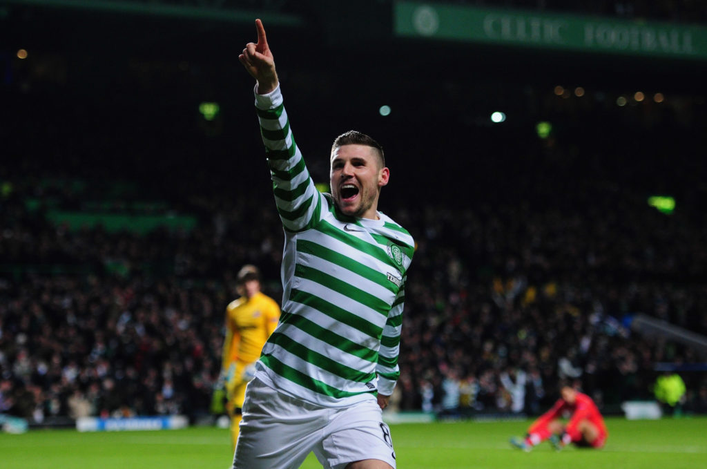 Gary Hooper celebrates his goal for Celtic against Spartak Moscow in the UEFA Champions League