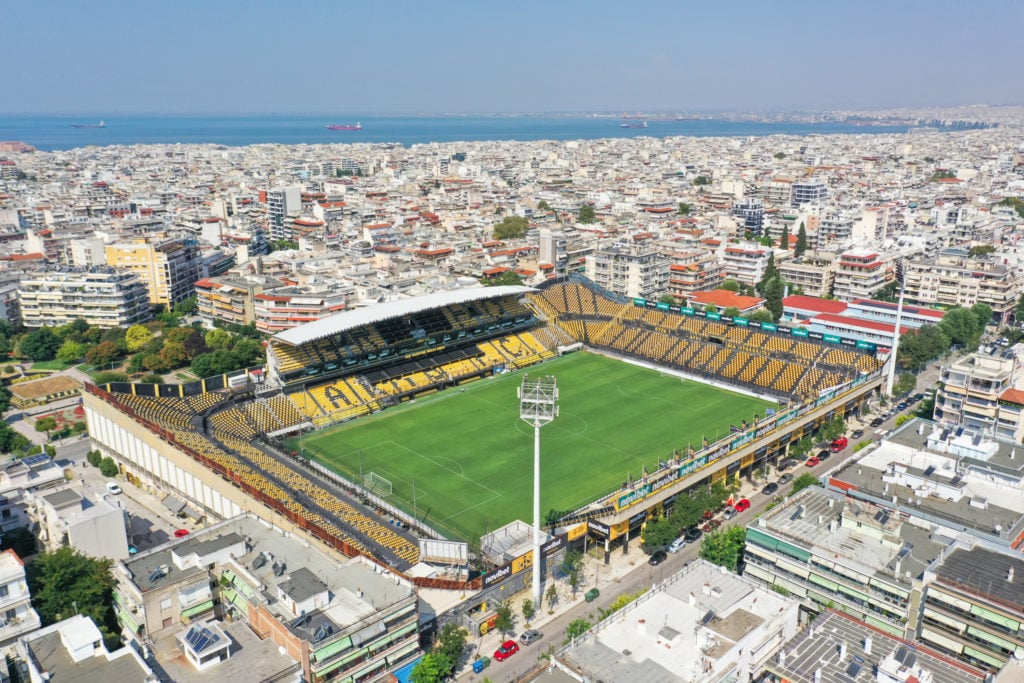 Aerial view of the Kleanthis Vikelidis Stadium in Thessaloniki, home of Aris Thessaloniki