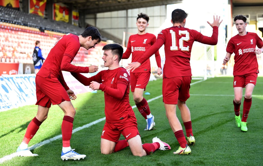 Ben Doak in action for Liverpool's Youth side against Rangers.