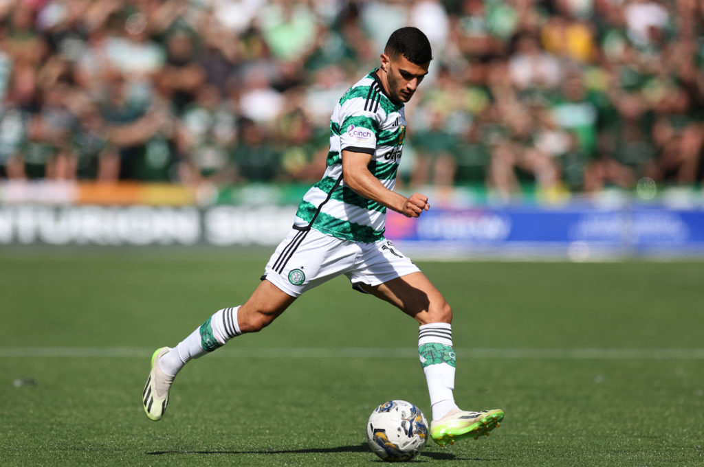 Liel Abada of Celtic is seen during the Viaplay Cup match between Kilmarnock FC and Celtic FC at BBSP Stadium on August 20, 2023 in Kilmarnock, Sco...