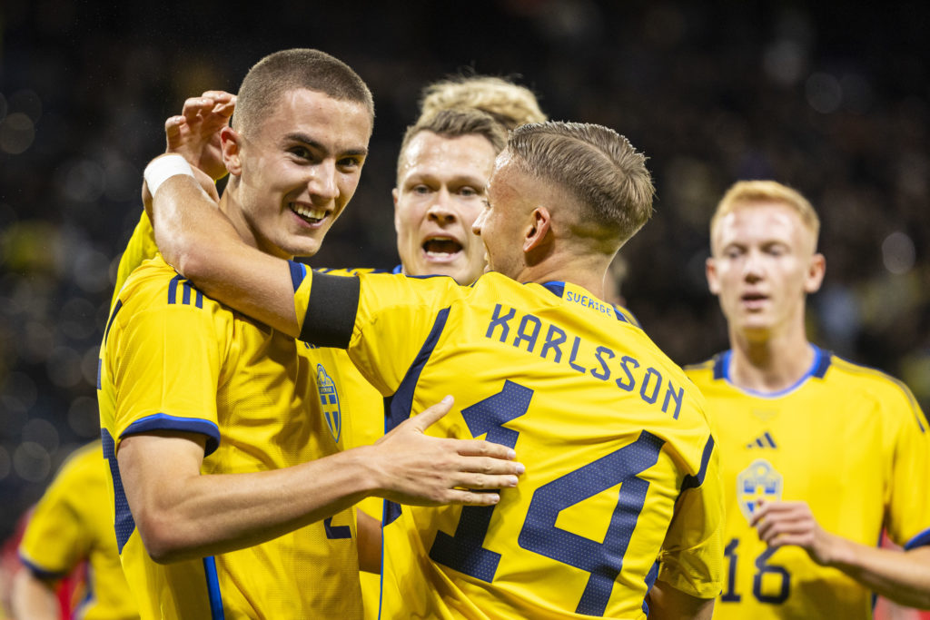 Aberdeen winger Jesper Karlsson in action for Sweden v Moldova - International Friendly