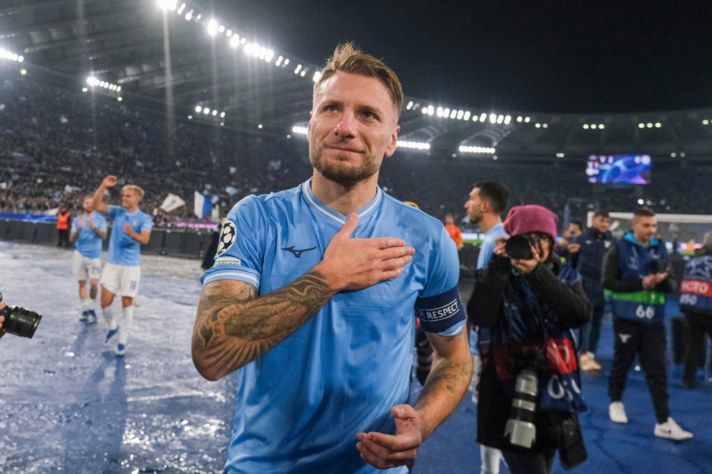 Lazio's Italian forward Ciro Immobile celebrates after