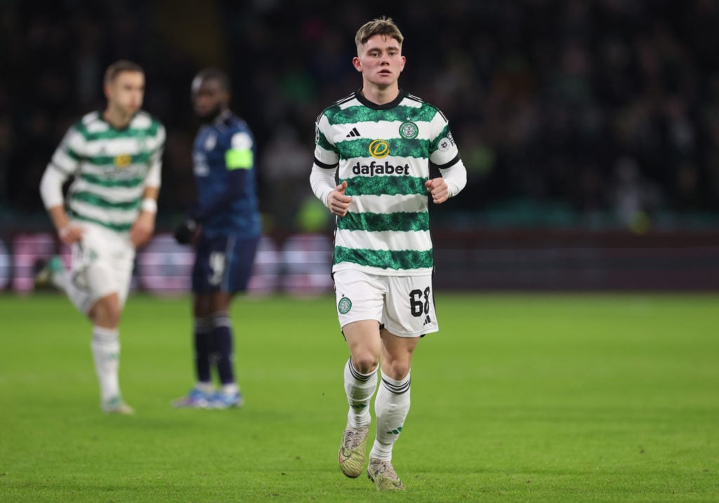 Mitchel Frame of Celtic is seen as he makes his first team debut during the UEFA Champions League match between Celtic FC and Feyenoord at Celtic P...