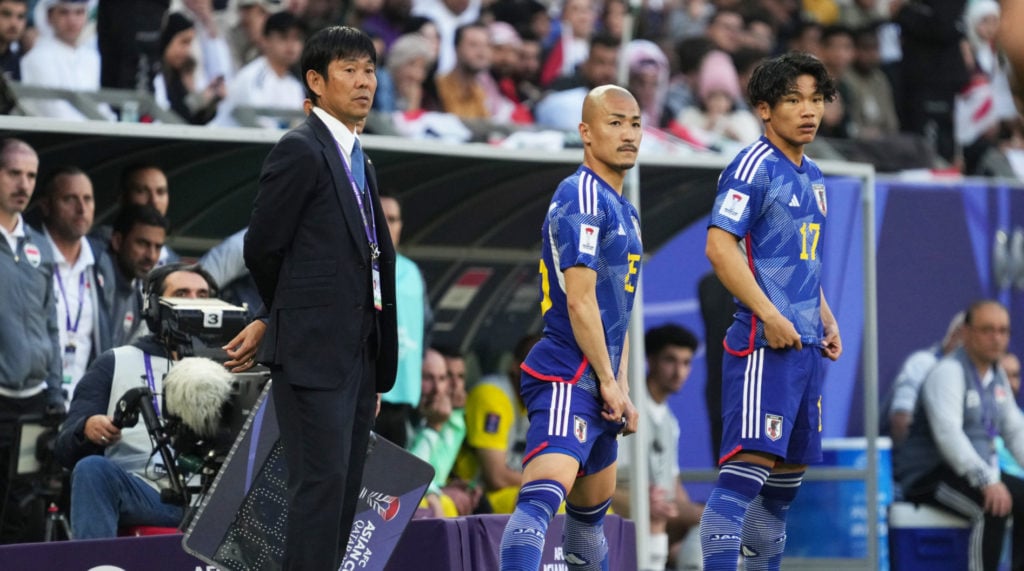 Daizen Maeda and Reo Hatate during Iraq v Japan: Group D - AFC Asian Cup