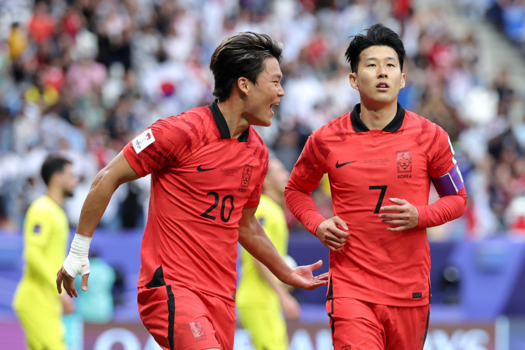 Oh Hyeon-gyu and Son Heung-min during South Korea v Malaysia: Group E - AFC Asian Cup