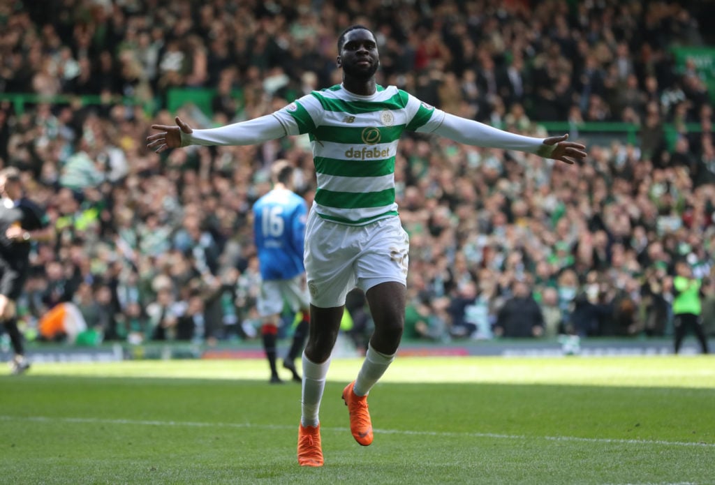 Odsonne Edouard celebrates scoring for Celtic against Rangers.