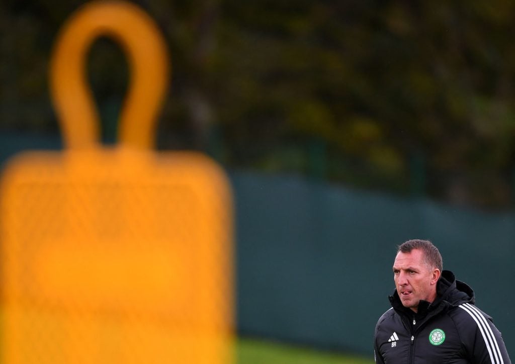 Celtic's Northern Ireland coach Brendan Rodgers attends a team training session at the Celtic Training Centre in Lennoxtown, north of Glasgow on Oc...