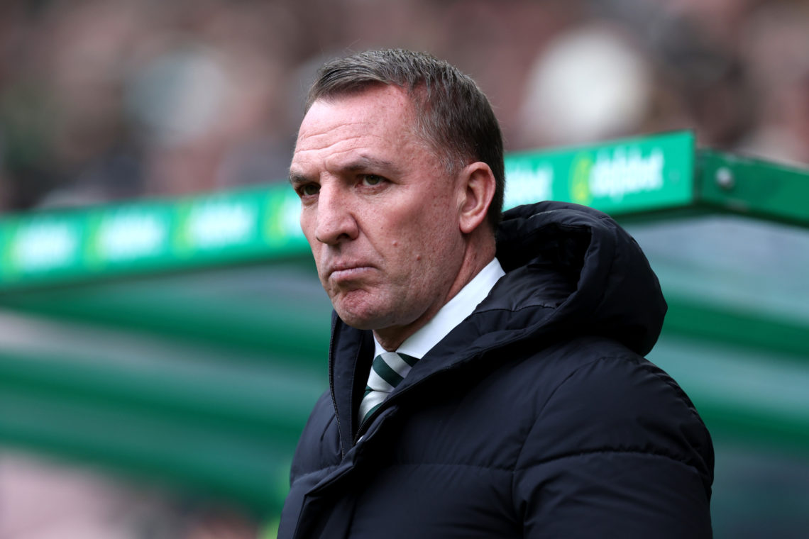 Brendan Rodgers, Manager of Celtic, looks on prior to the Scottish Cup Quarter Final match between Celtic and Livingston at Celtic Park on March 10...