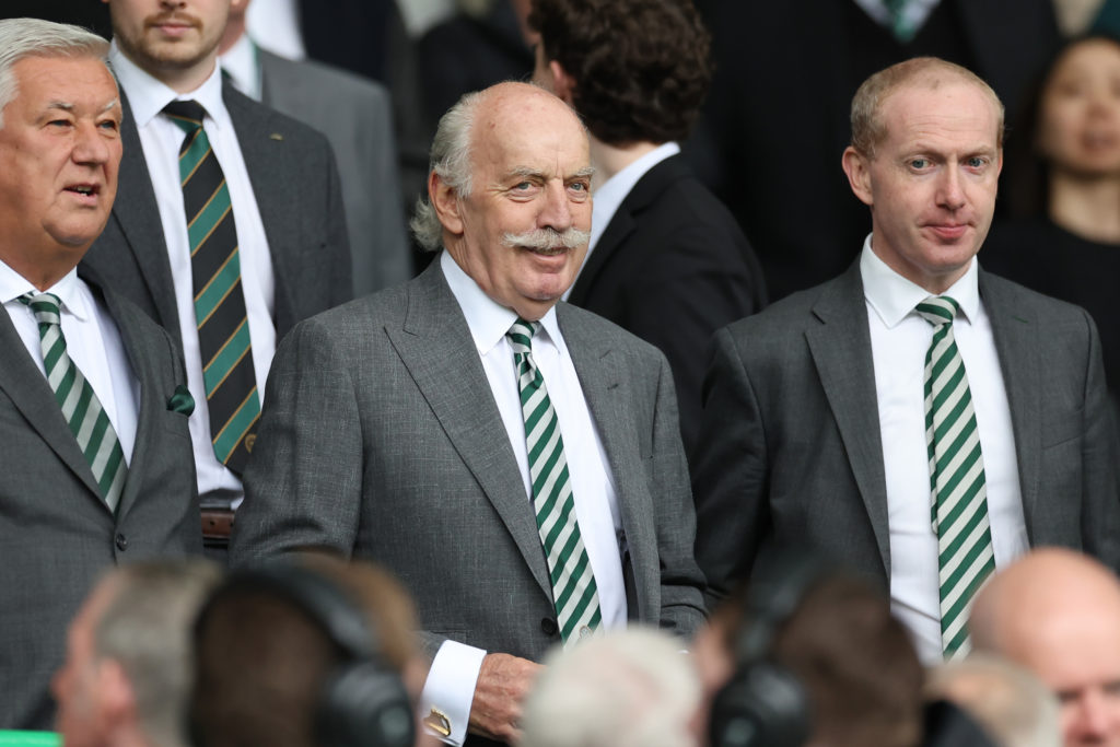 Dermot Desmond is seen prior to the Celtic vs St Mirren Cinch Premiership match at Celtic Park on May 20, 2023 in Glasgow, Scotland.