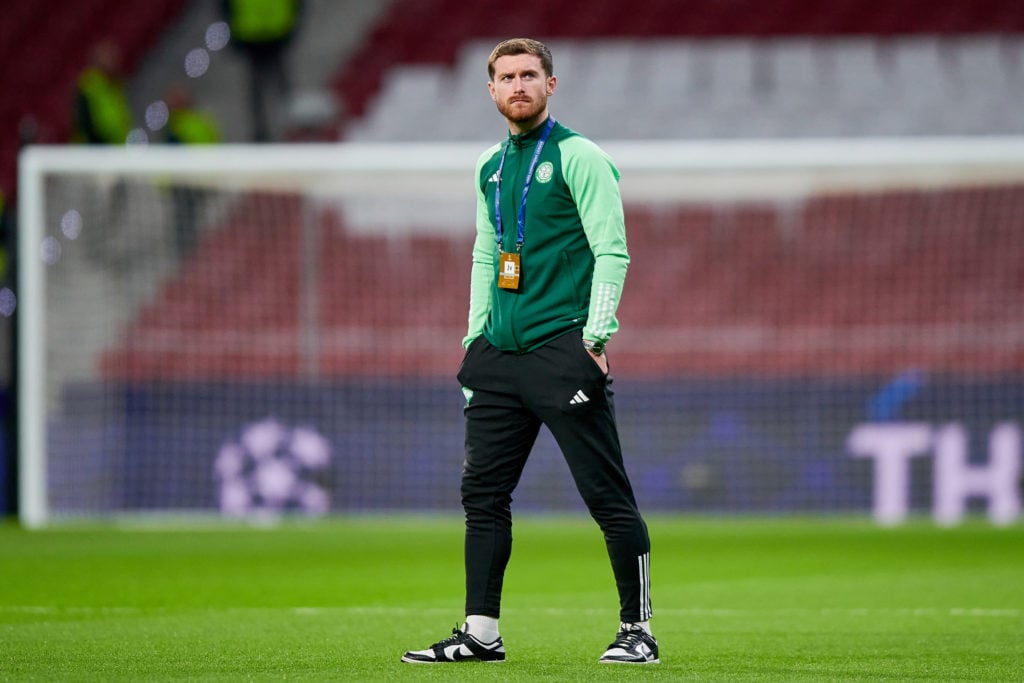 Anthony Ralston of Celtic FC looks on prior to the UEFA Champions League match between Atletico Madrid and Celtic FC at Civitas Metropolitano Stadi...