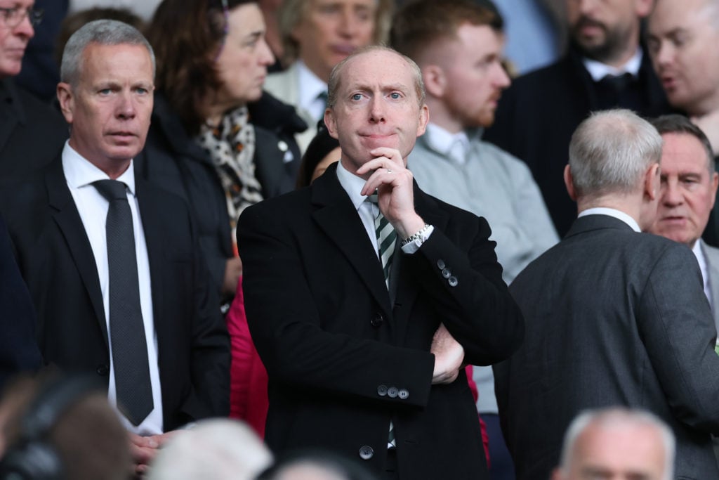Celtic CEO Michael Nicholson is sen during the Cinch Scottish Premiership match between Celtic FC and Heart of Midlothian at Celtic Park Stadium on...