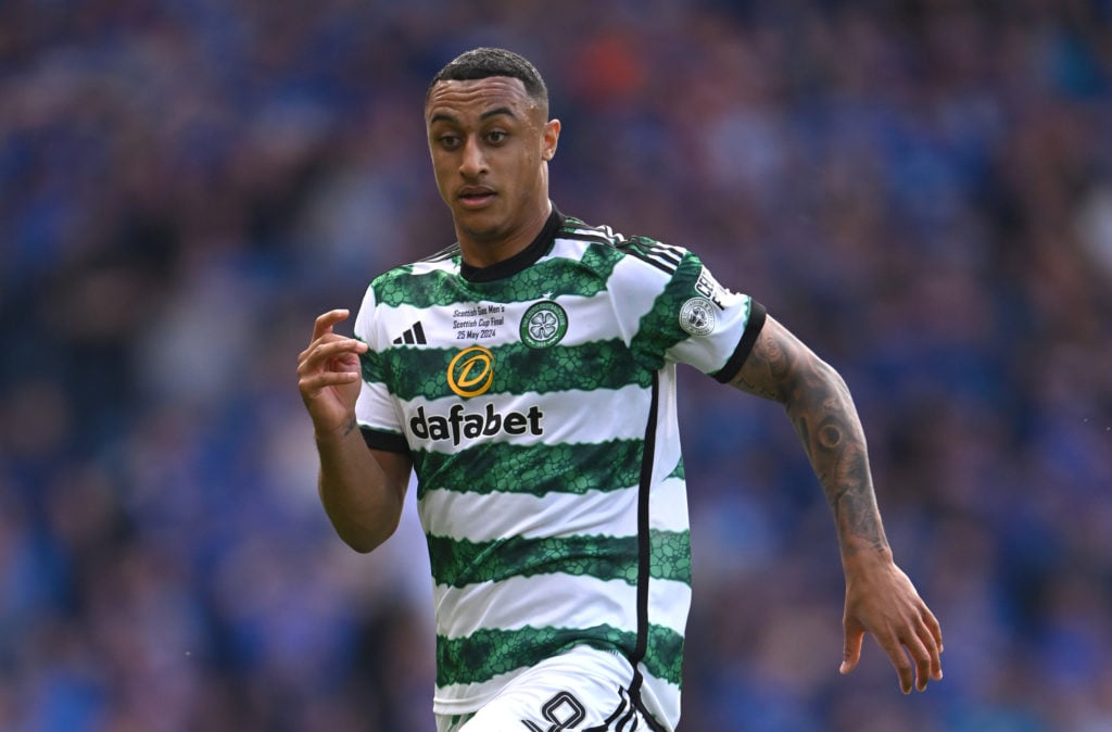 Celtic player Adam Idah in action during the Scottish Cup Final between Rangers and Celtic  at Hampden Park on May 25, 2024 in Glasgow, Scotland.