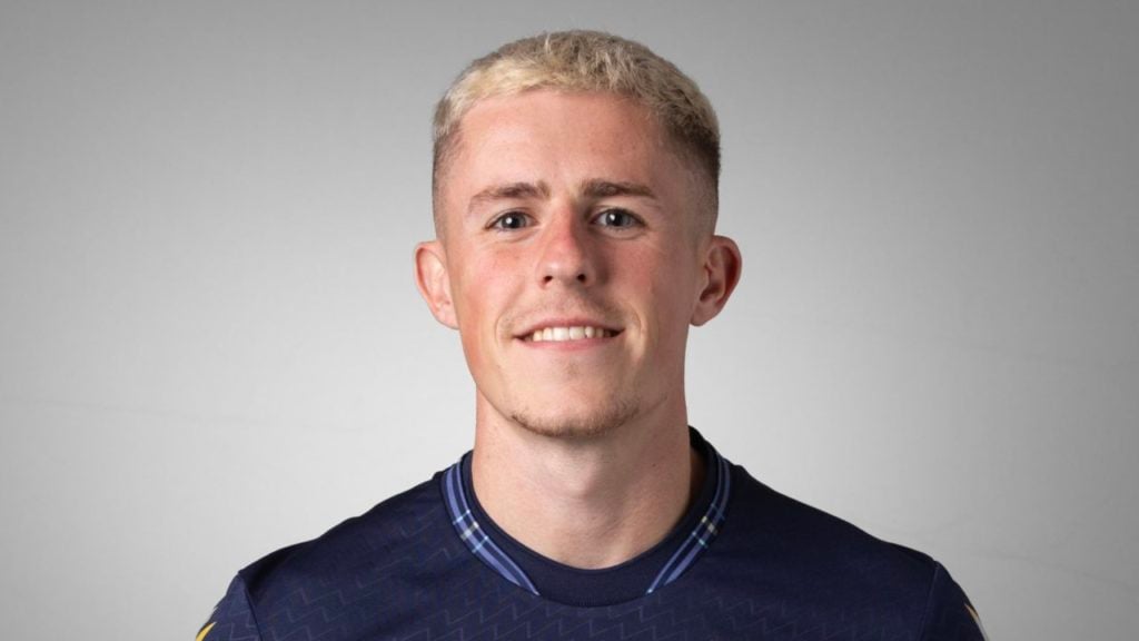 Luke McCowan of Dundee during the team photoshoot on July 28, 2023 in Dundee, Scotland.