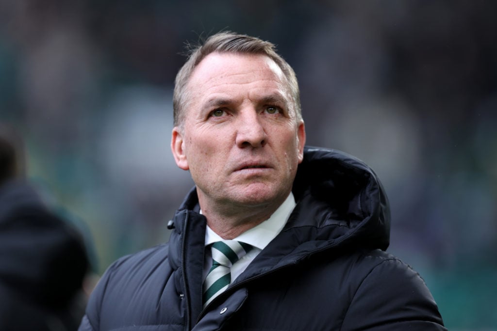 Brendan Rodgers, Manager of Celtic, looks on prior to the Scottish Cup Quarter Final match between Celtic and Livingston at Celtic Park on March 10...