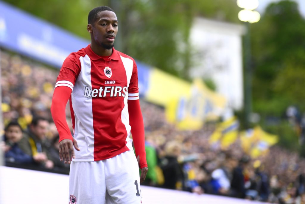 Balikwisha Michel-Ange forward of Royal Antwerp FC during the Jupiler Pro League Champions' Play-Off match between Royale Union Saint-Gilloise and Royal Antwerp FC